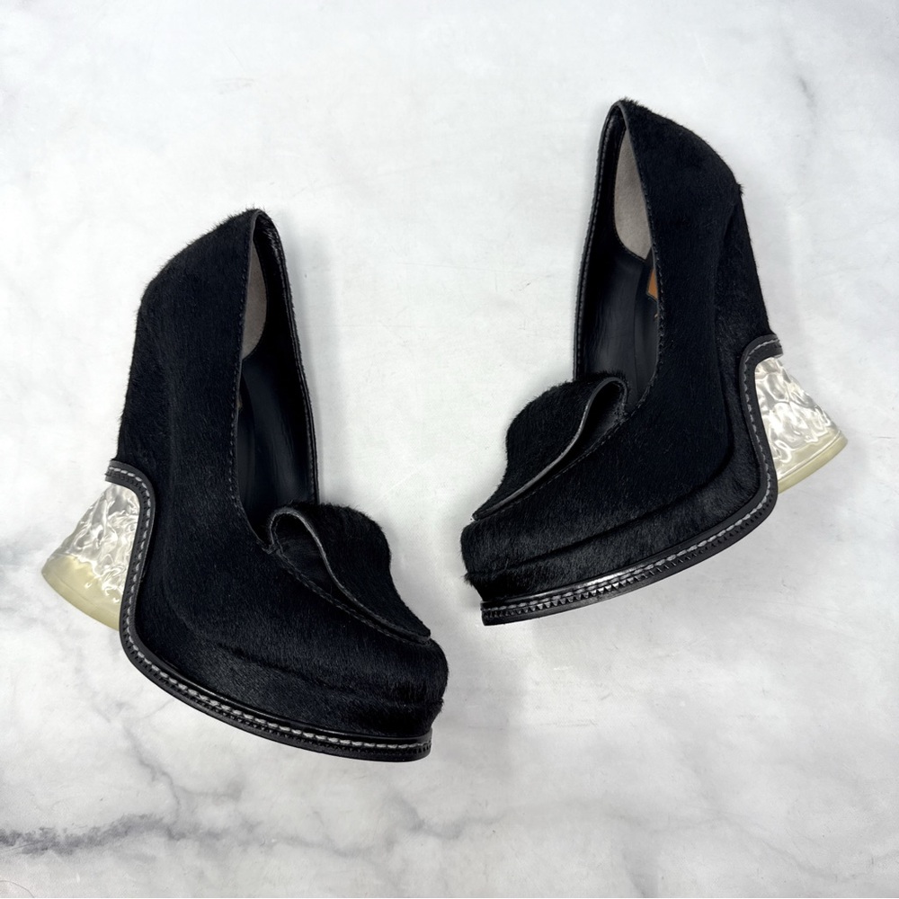 FENDI Vintage Y2K Archival Ice Heel Calf Hair Leather Loafer Platform Wedges 36